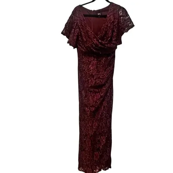 Besty & Adam Women's Eyelash-Lace Flutter-Sleeve Long Dress Size 8 NWT